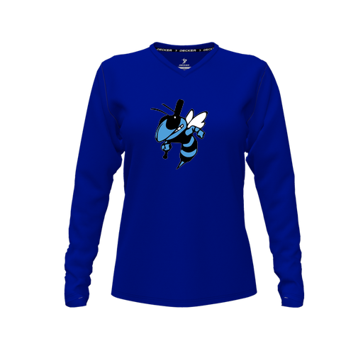 [CUS-DFW-TEES-CMF-VNK-LSL-RYL-FYXS-LOGO1] Comfort T-Shirt (Female Youth XS, Royal, V Neck, Logo 1, Long Sleeve)