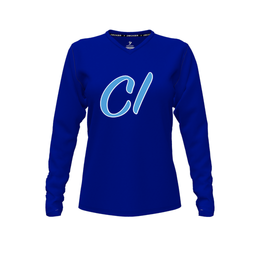 [CUS-DFW-TEES-CMF-VNK-LSL-RYL-FYXS-LOGO3] Comfort T-Shirt (Female Youth XS, Royal, V Neck, Logo 3, Long Sleeve)
