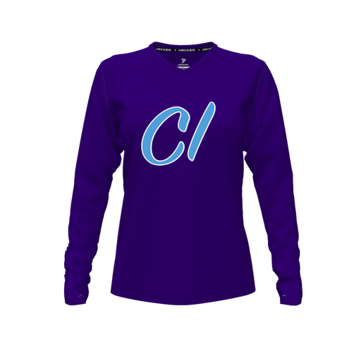 [FTLVCFPP-FYXS-LOGO3] Comfort T-Shirt (Female Youth XS, Purple, V Neck, Logo 3, Long Sleeve)