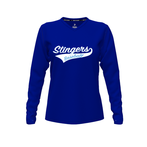 [CUS-DFW-TEES-PER-VNK-LSL-RYL-FYXS-LOGO2] Performance T-Shirt (Female Youth XS, Royal, V Neck, Logo 2, Long Sleeve)
