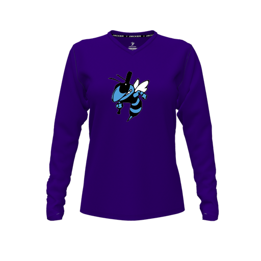 [CUS-DFW-TEES-PER-VNK-LSL-PUR-FYXS-LOGO1] Performance T-Shirt (Female Youth XS, Purple, V Neck, Logo 1, Long Sleeve)