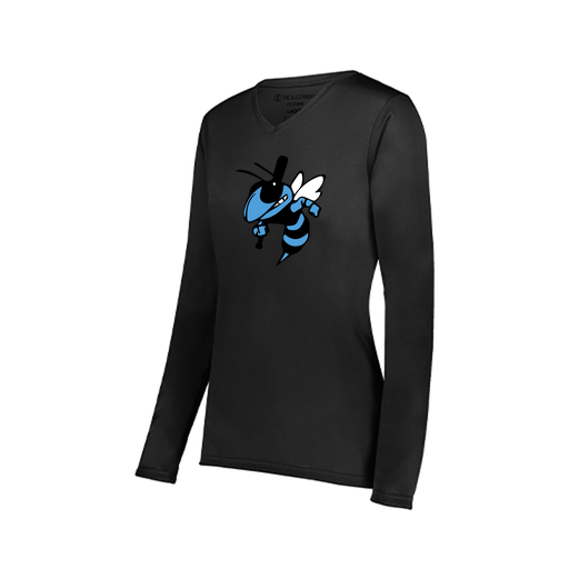 [222824.080.S-LOGO1] Ladies LS Smooth Sport Shirt (Female Adult S, Black, Logo 1)